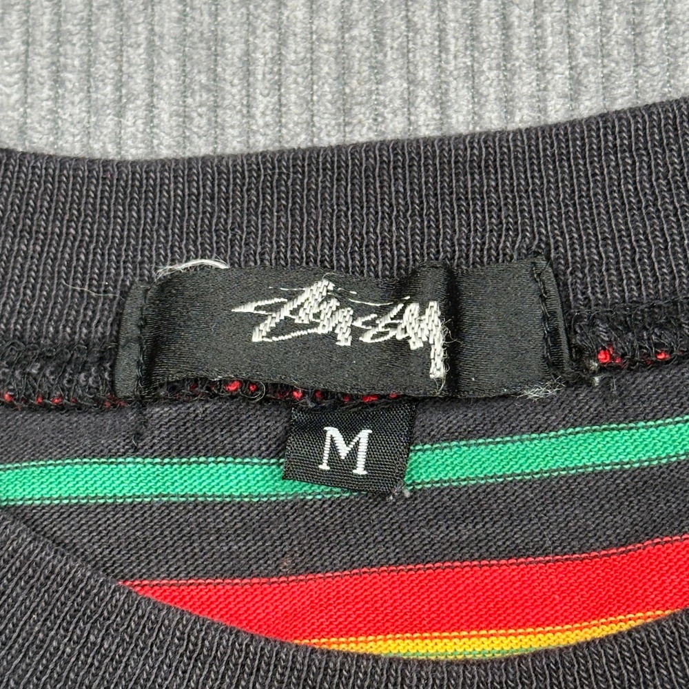 Vintage Stussy 80s Rasta Rare Stripe Pocket T-Shirt Sz Medium Black - Picture 5 of 10